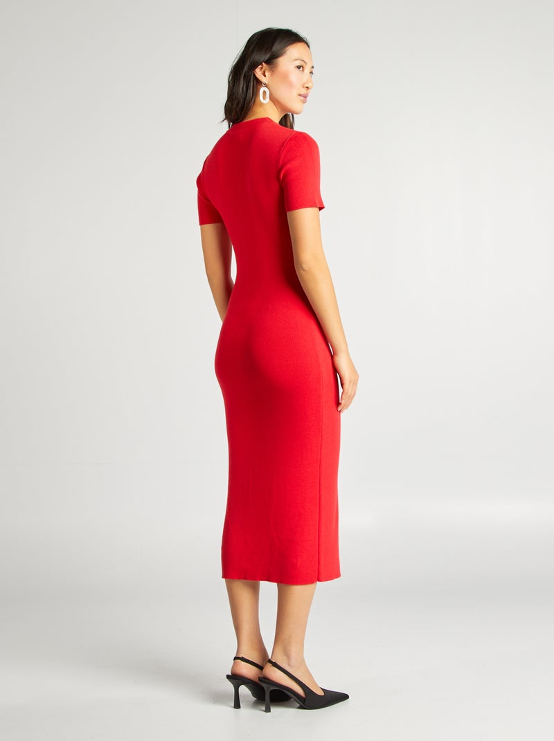 Robe midi côtelée Rouge - Kiabi