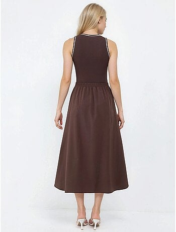 Robe midi côtelée sans manches à col rond busem