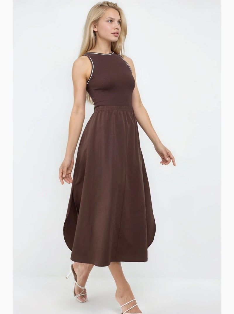 Robe midi côtelée sans manches à col rond busem Marron foncé - Kiabi