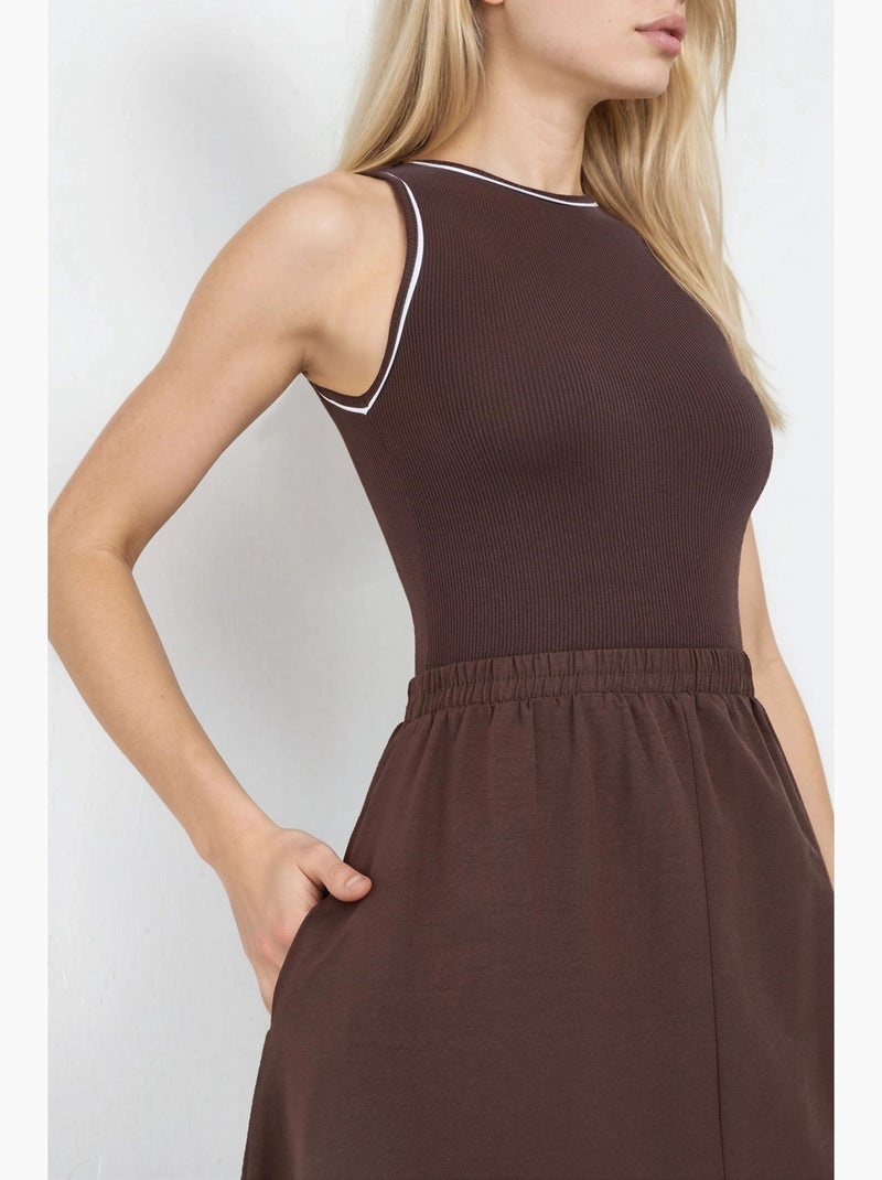 Robe midi côtelée sans manches à col rond busem Marron foncé - Kiabi