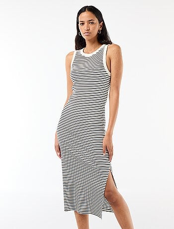 Robe midi côtelée sans manches