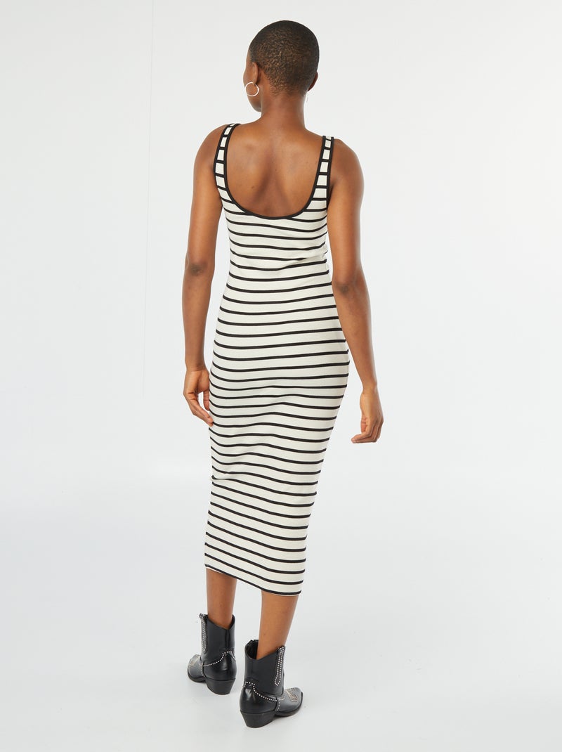 Robe midi côtelée sans manches Blanc rayé - Kiabi
