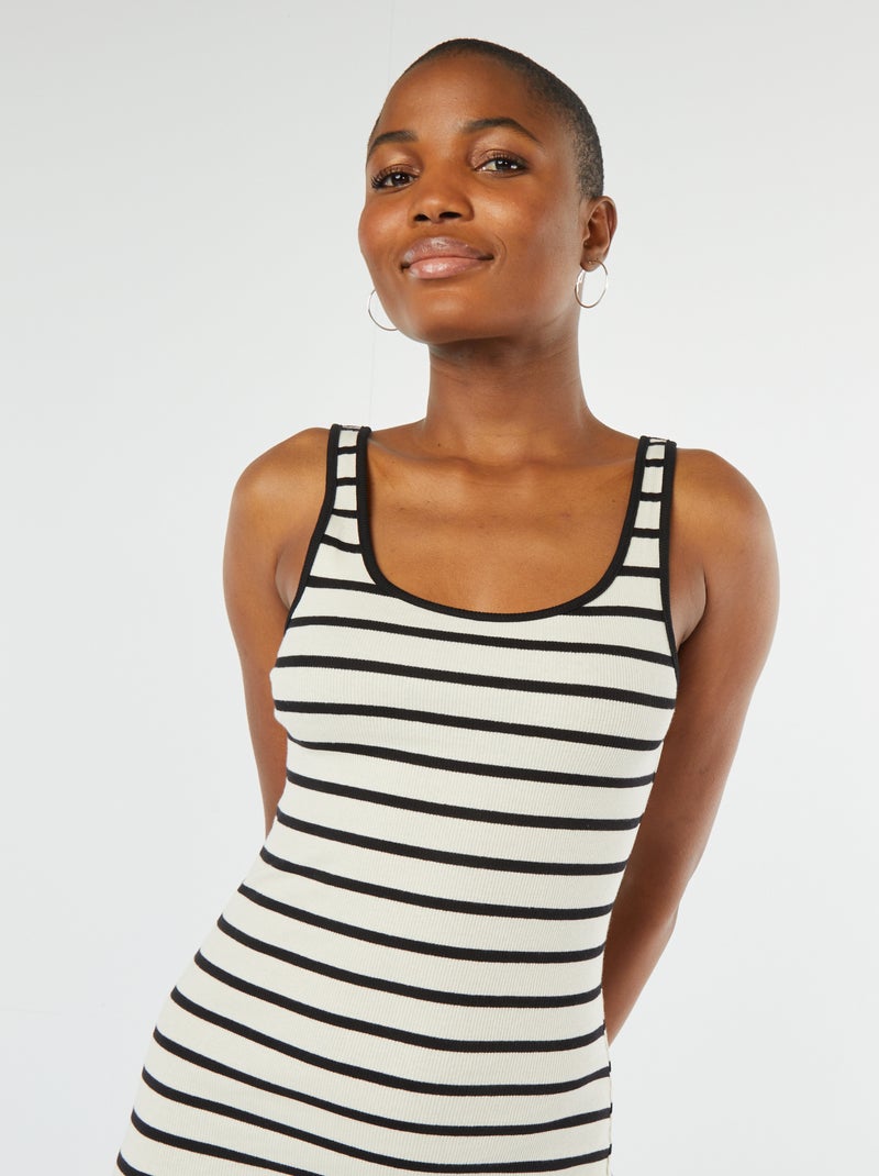 Robe midi côtelée sans manches Blanc rayé - Kiabi