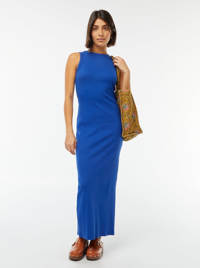 Robe midi côtelée sans manches Bleu - Kiabi