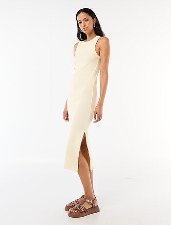 Robe midi côtelée sans manches