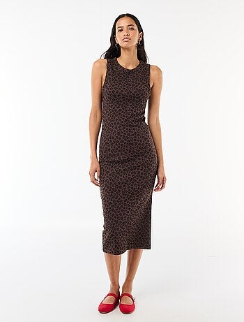 Robe midi côtelée sans manches