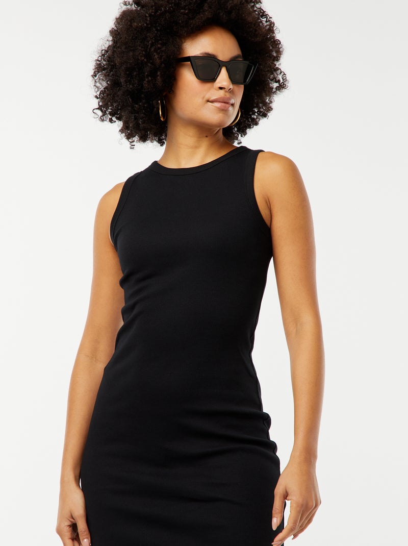 Robe midi côtelée sans manches Noir - Kiabi