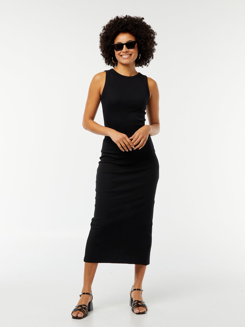 Robe midi côtelée sans manches Noir - Kiabi