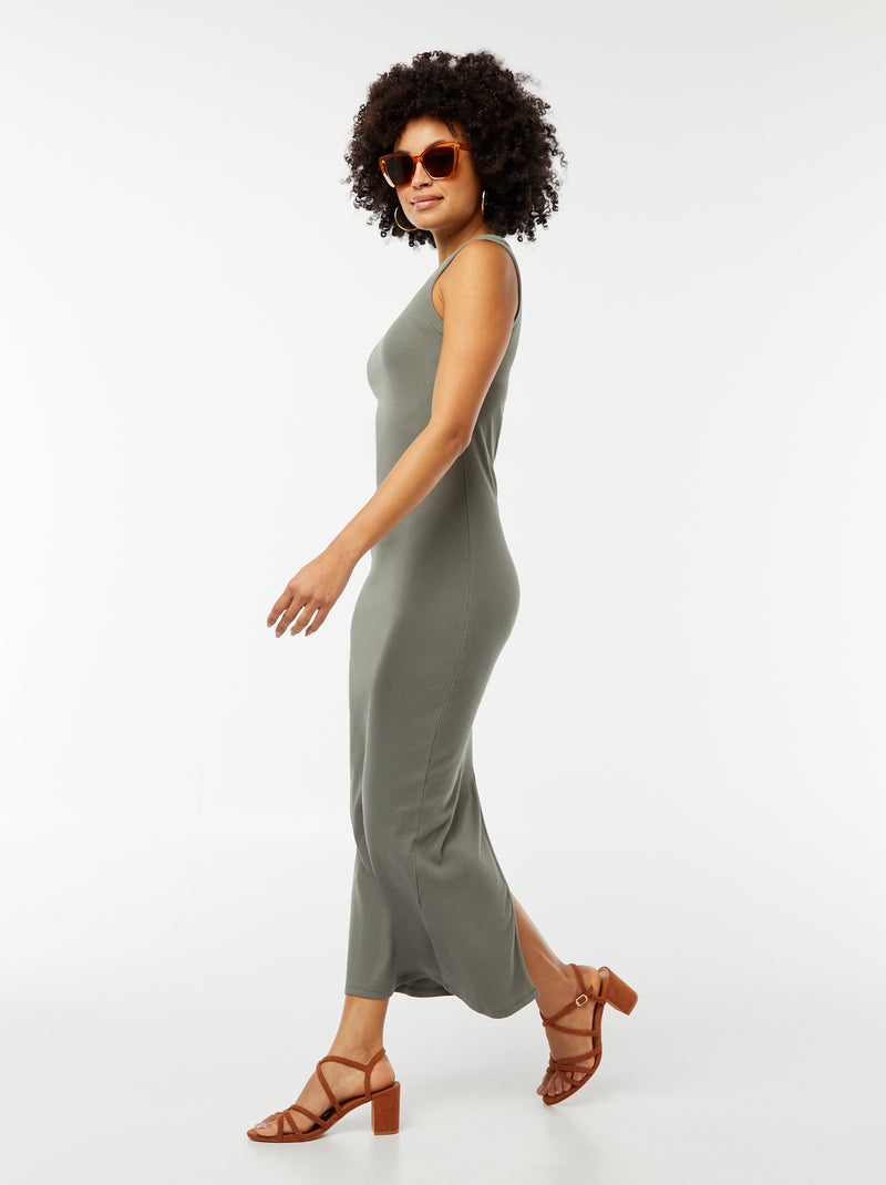 Robe midi côtelée sans manches Vert - Kiabi