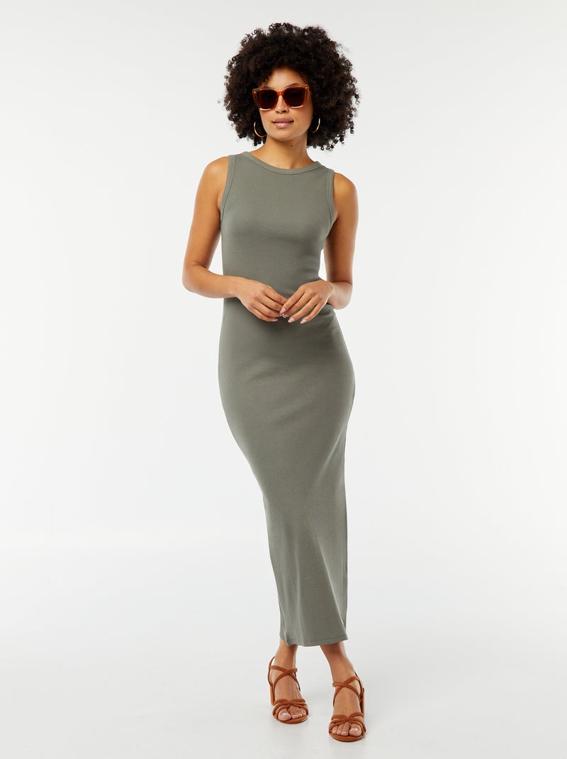 Robe midi côtelée sans manches Vert - Kiabi