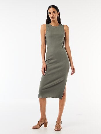 Robe midi côtelée sans manches