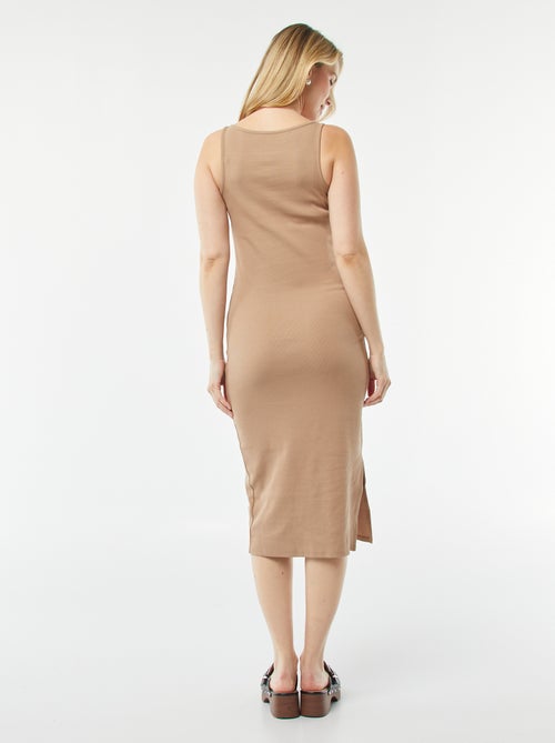 Robe midi côtelée unie avec ouverture d'allaitement - Kiabi
