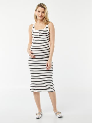 Robe midi côtelée unie avec ouverture d'allaitement