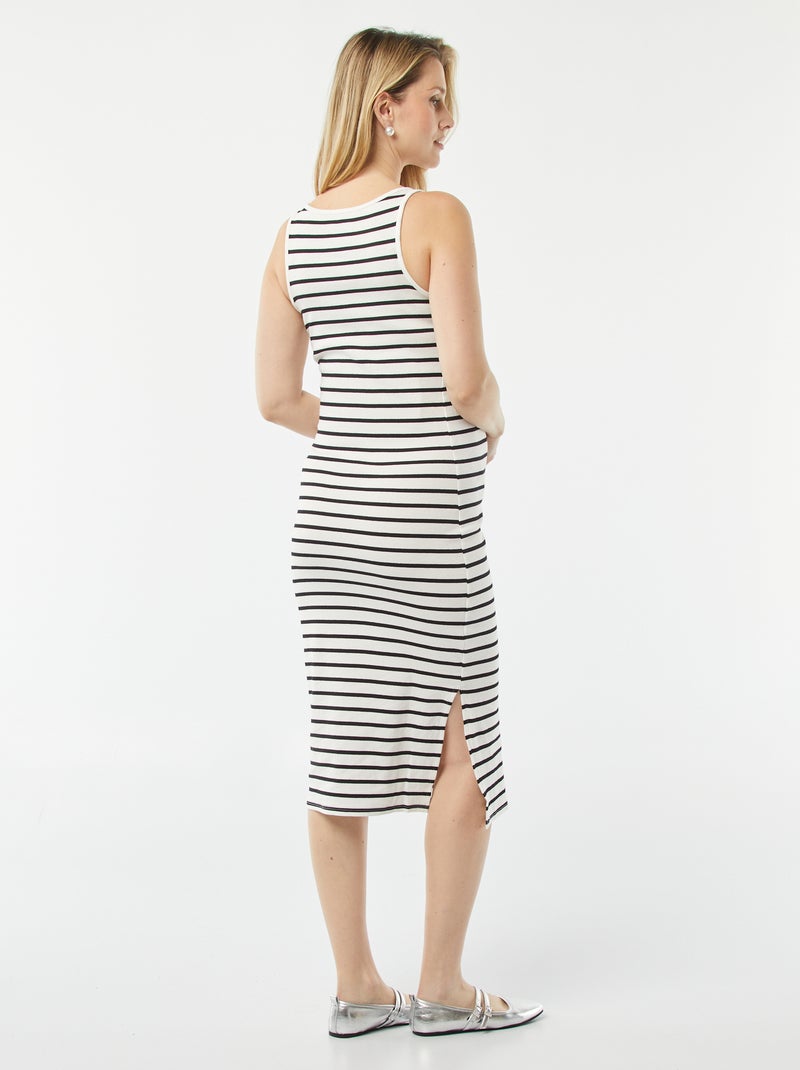 Robe midi côtelée unie avec ouverture d'allaitement Blanc - Kiabi