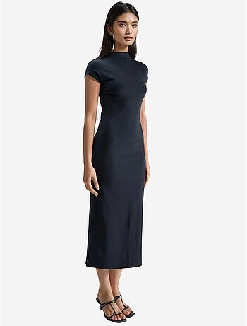 Robe midi coupe ajustée, col rond et détails élastiques busem