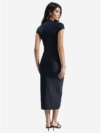 Robe midi coupe ajustée, col rond et détails élastiques busem