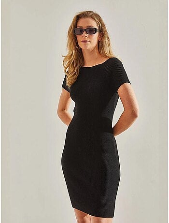 Robe midi coupe ajustée, col rond et élastique lucci