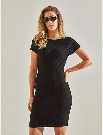 Robe midi coupe ajustée, col rond et élastique lucci
