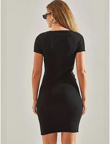 Robe midi coupe ajustée, col rond et élastique lucci