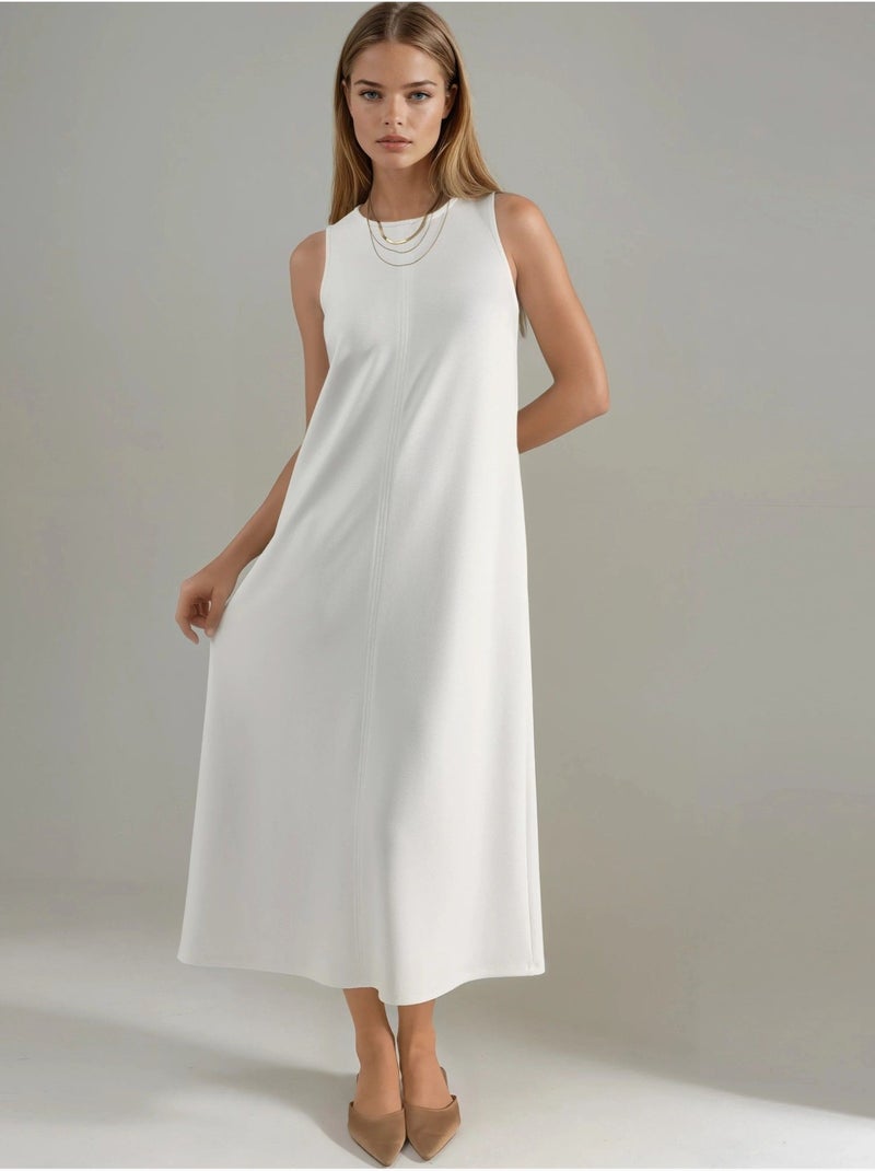 Robe midi coupe décontractée à col rond Blanc cassé - Kiabi
