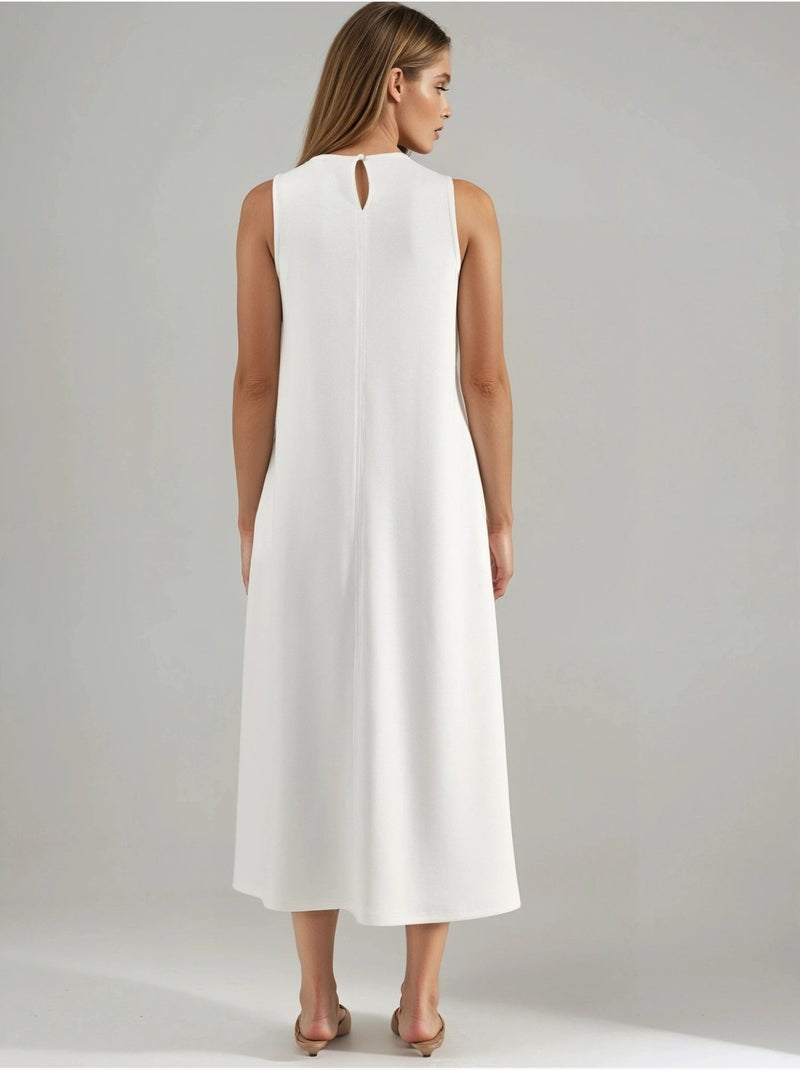 Robe midi coupe décontractée à col rond Blanc cassé - Kiabi
