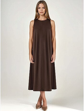 Robe midi coupe décontractée à col rond