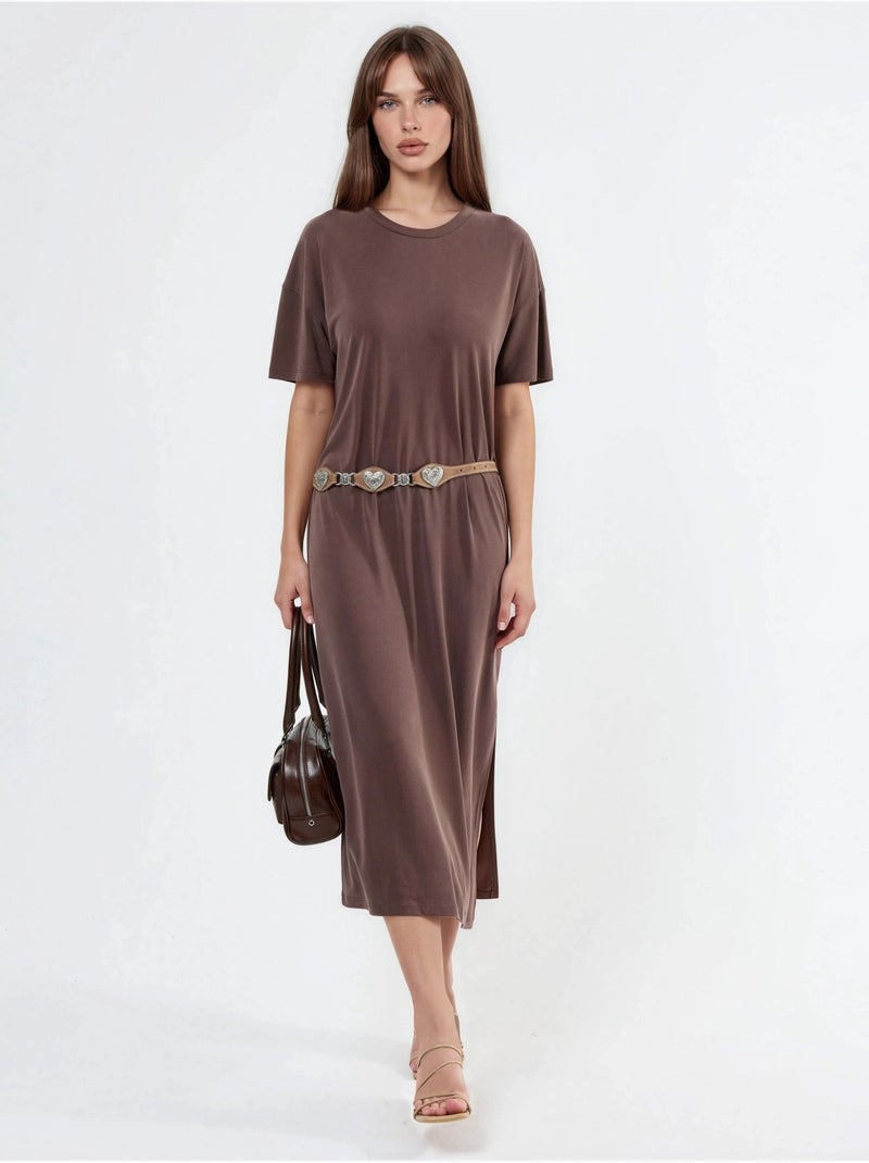 Robe midi coupe décontractée Marron foncé - Kiabi