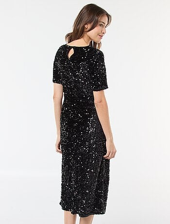 Robe midi de maternité col rond en sequins uni