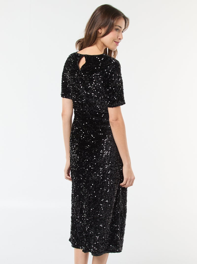 Robe midi de maternité col rond en sequins uni Noir - Kiabi