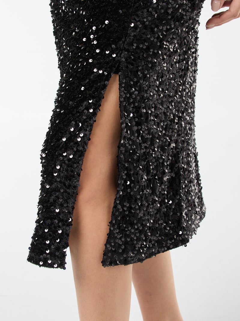 Robe midi de maternité col rond en sequins uni Noir - Kiabi