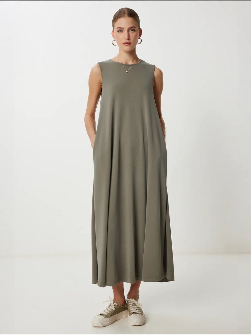 Robe midi décontractée et ample avec poches istanbul Kaki - Kiabi
