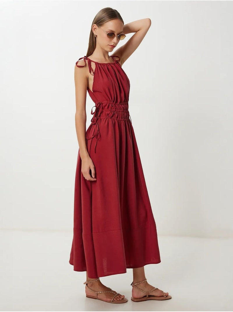 Robe midi dos nu à nouer istanbul Rouge foncé - Kiabi