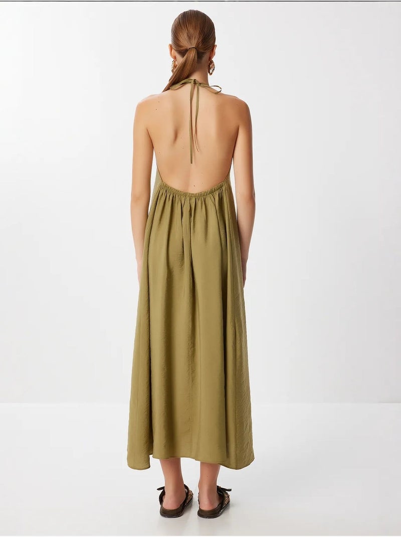 Robe midi drapée à col halter istanbul Vert kaki - Kiabi