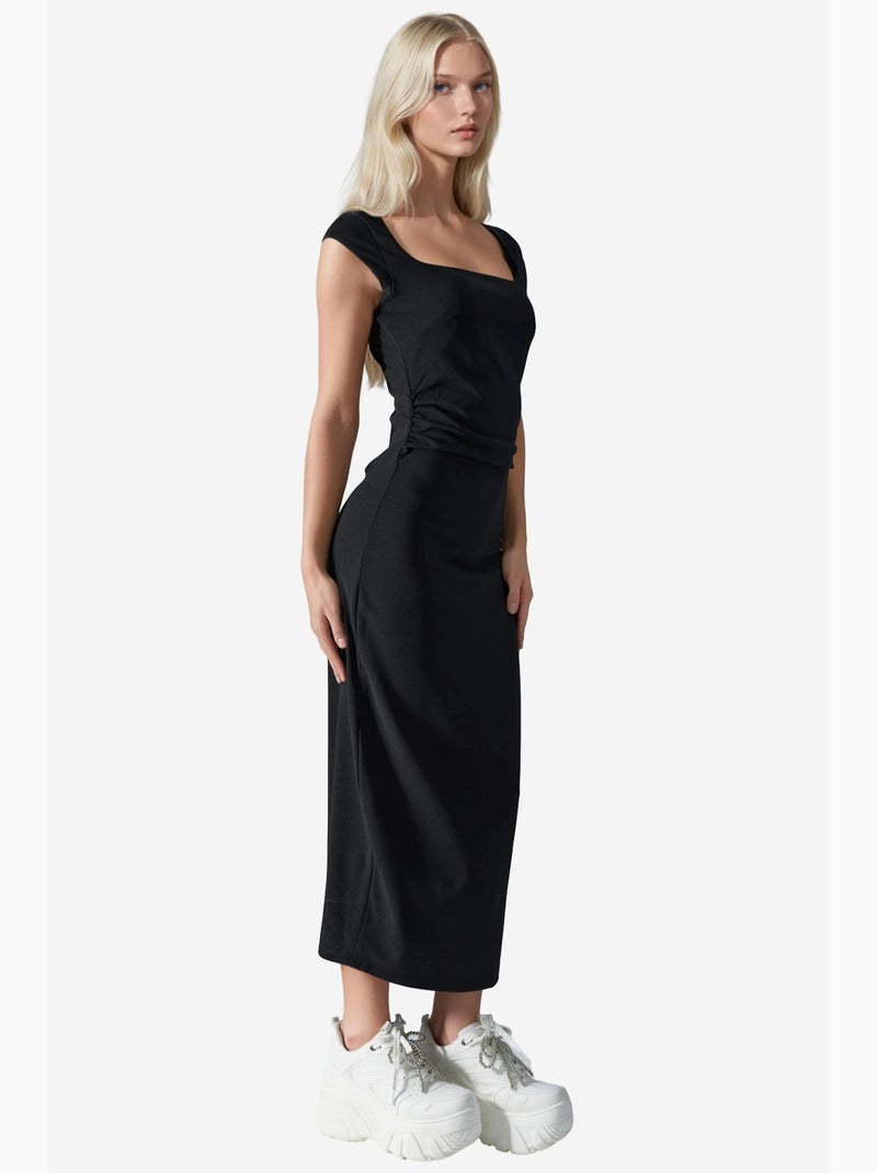 Robe midi drapée sans manches busem Noir - Kiabi