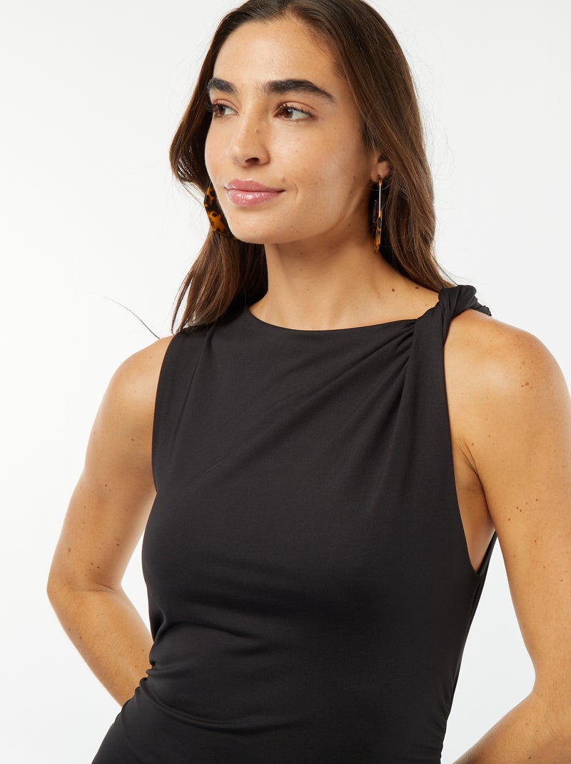 Robe midi drapée sans manches noir - Kiabi