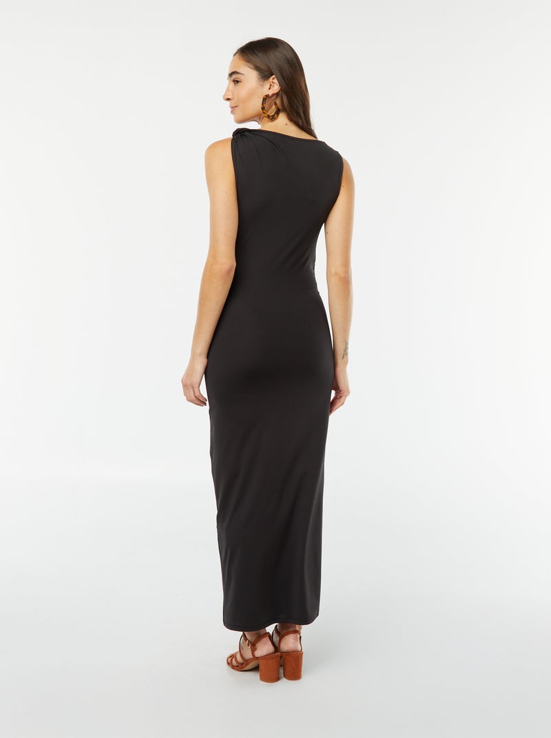 Robe midi drapée sans manches noir - Kiabi