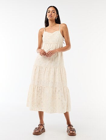 Robe midi en broderie anglaise avec bretelles réglables
