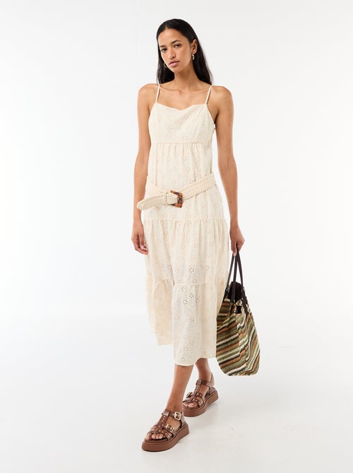 Robe midi en broderie anglaise avec bretelles réglables - Kiabi