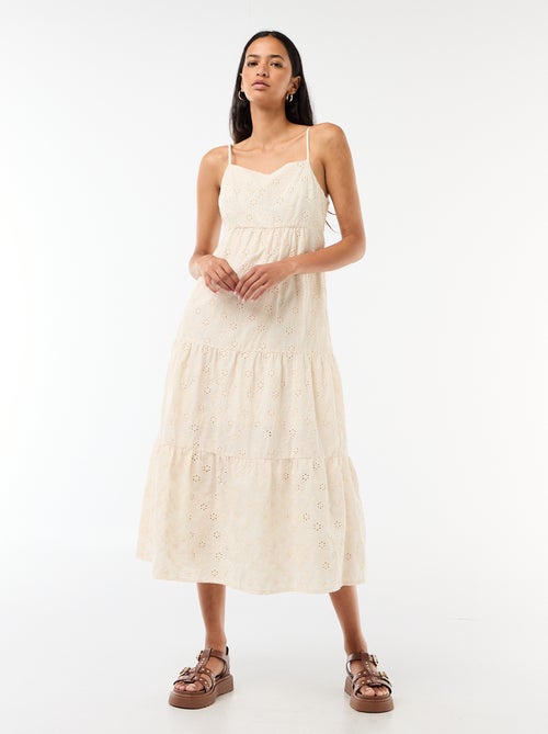 Robe midi en broderie anglaise avec bretelles réglables - Kiabi