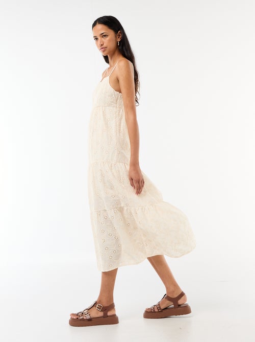 Robe midi en broderie anglaise avec bretelles réglables - Kiabi