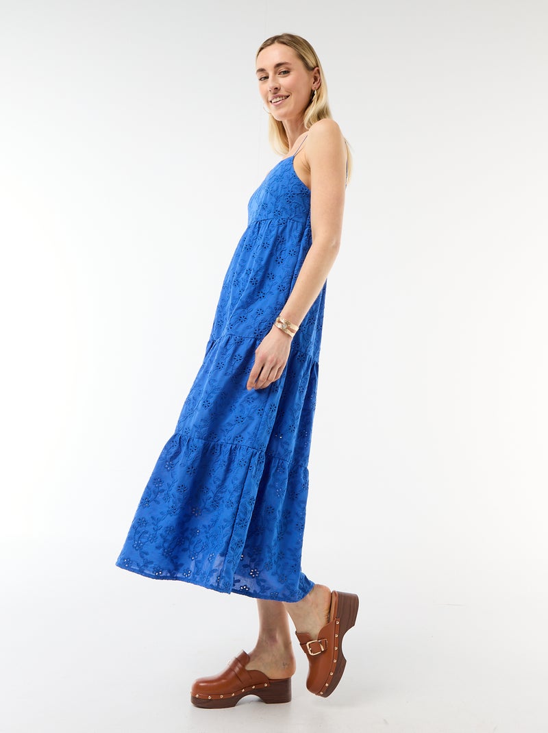Robe midi en broderie anglaise avec bretelles réglables Bleu - Kiabi
