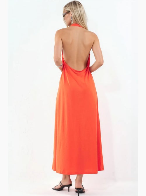 Robe midi en coton à col halter avec fente busem - Kiabi Robe midi en coton à col halter avec fente busem - Kiabi