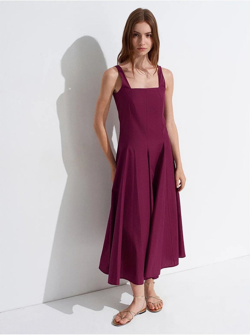 Robe midi en coton, coupe trapèze dilvin Rouge bordeaux - Kiabi