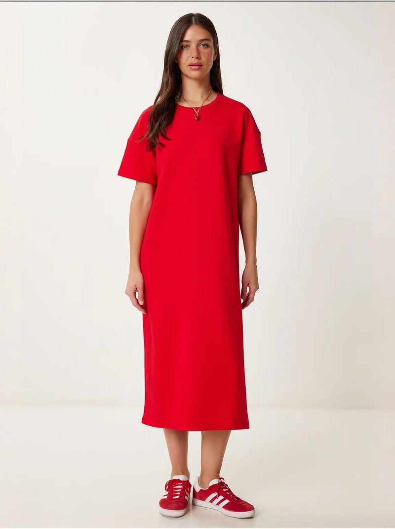 Robe midi en coton fendue istanbul Rouge - Kiabi
