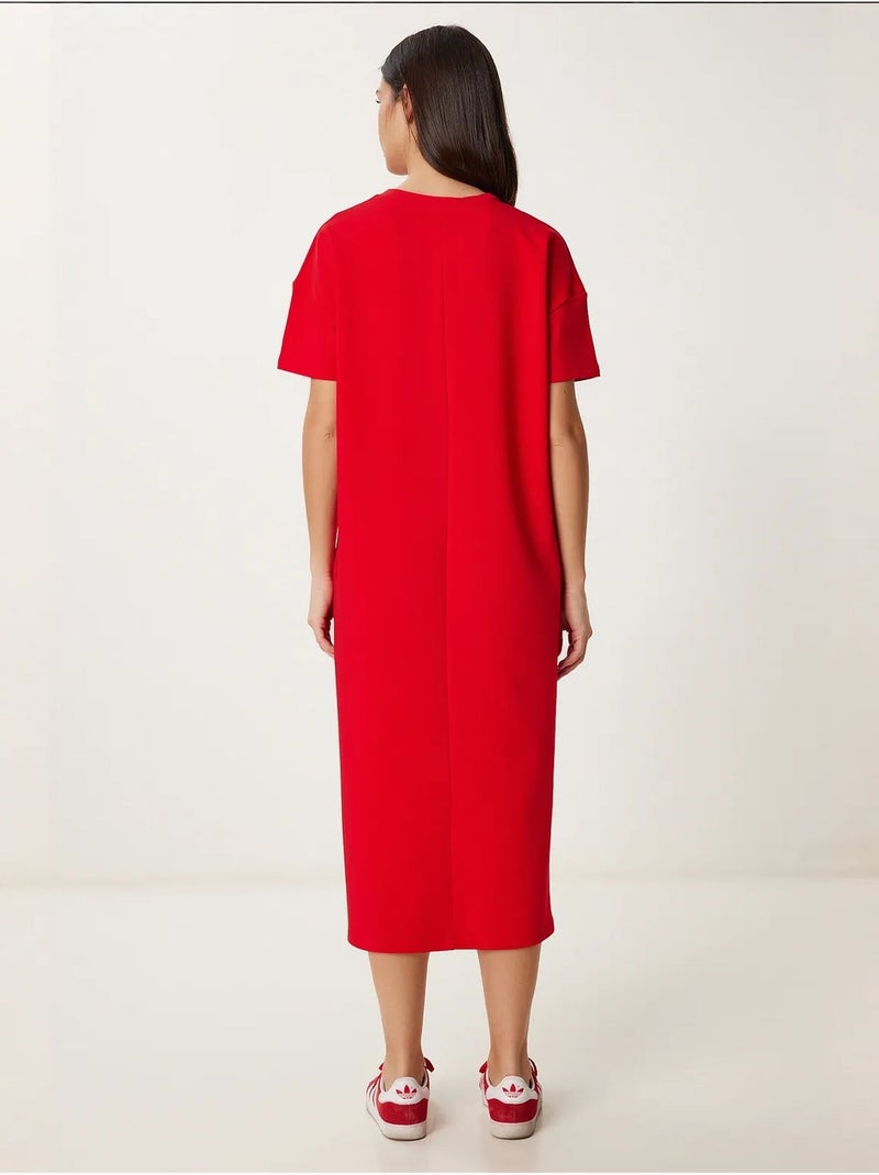 Robe midi en coton fendue istanbul Rouge - Kiabi