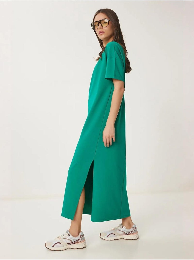 Robe midi en coton fendue istanbul Vert tilleul - Kiabi