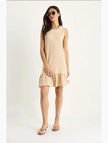 Robe midi en crêpe texturé avec détails à volants lucci