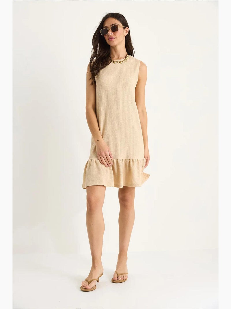 Robe midi en crêpe texturé avec détails à volants lucci Beige argile - Kiabi