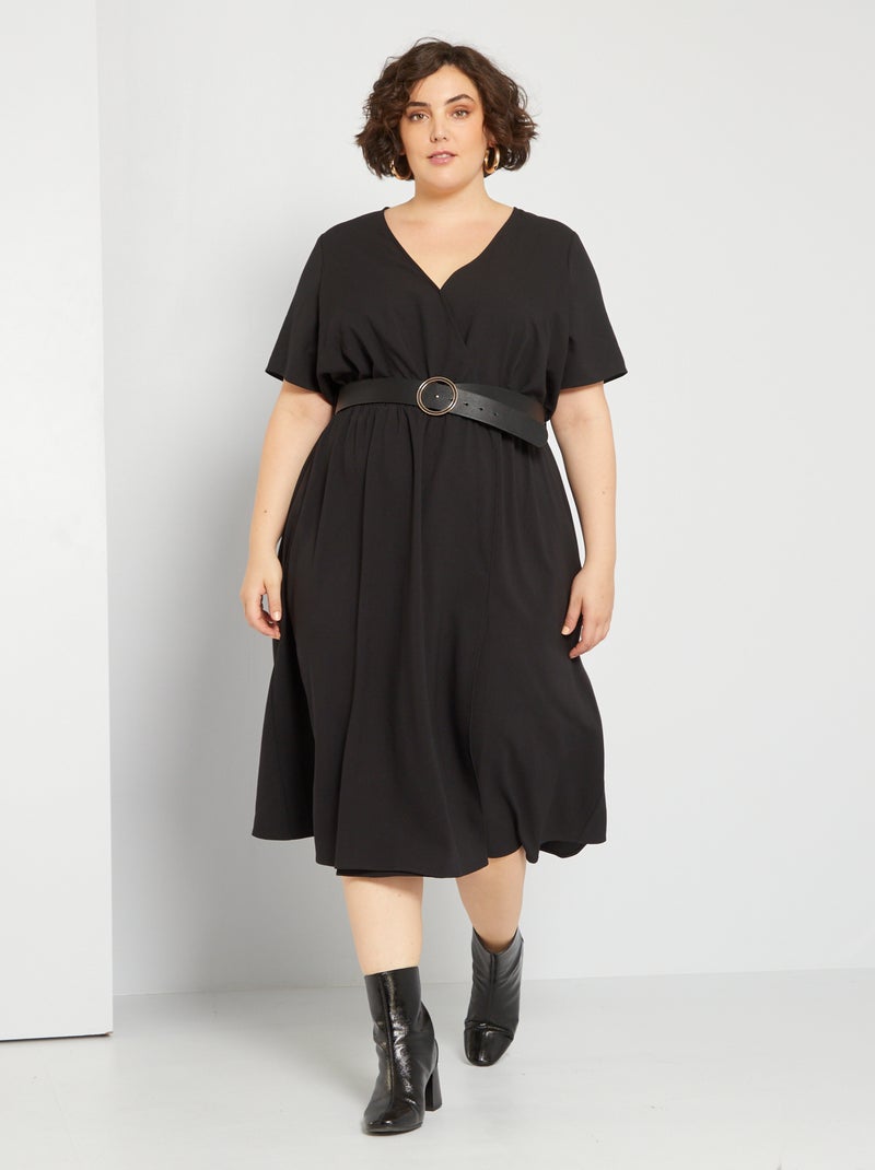 Robe midi en crépon noir - Kiabi