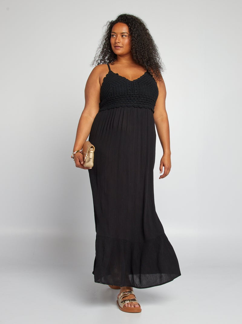 Robe midi en crochet noir - Kiabi